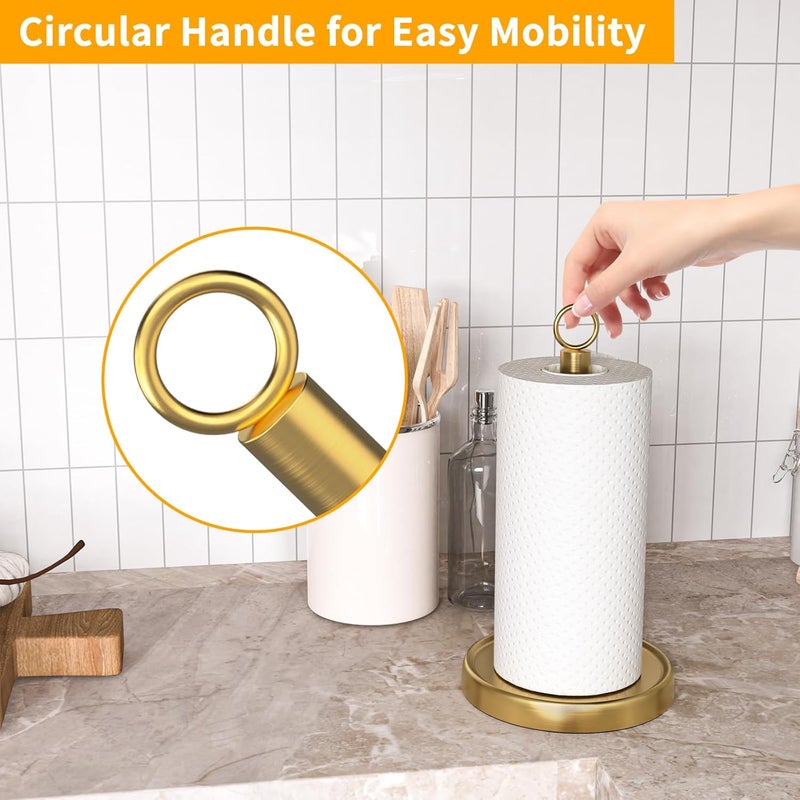 PAROTO Gold Paper Towel Holder Countertop, Gold Kitchen Accessories Decor, Stainless Steel, Weighted Base, Paper Towel Stand for Bathroom Farmhouse Essentials - Image 2